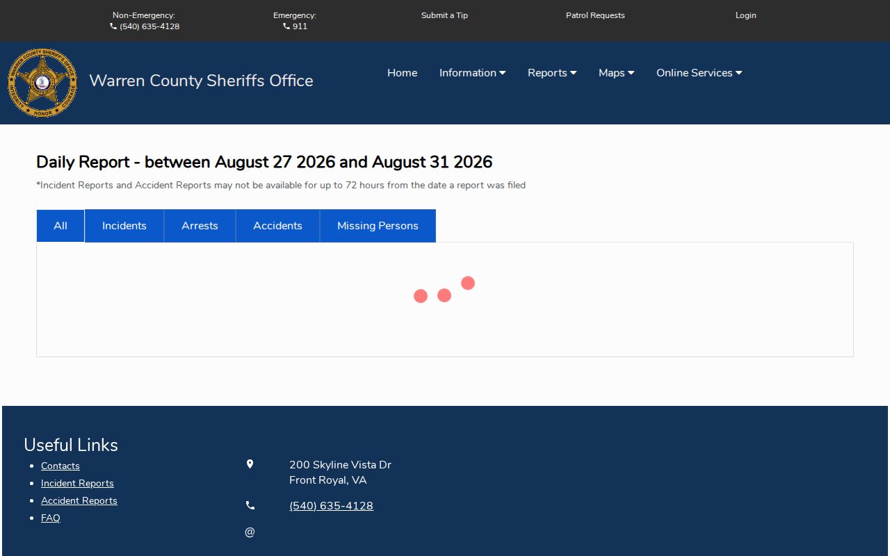 Warren County Sheriff Citizen Connect Daily Report interface